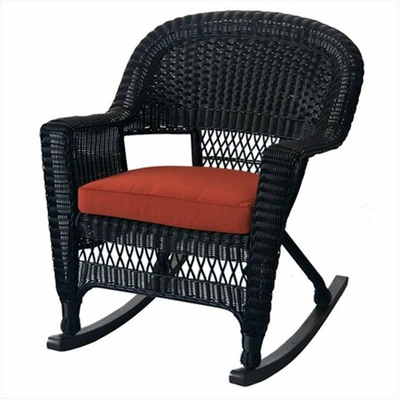 JECO W00207R-D-2-FS018 Black Rocker Wicker Chair With Red Cushion - Set 2 W00207R-D_2-FS018